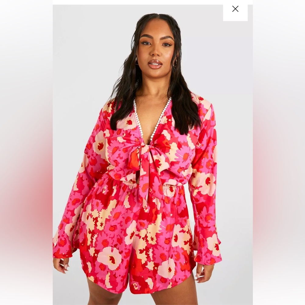 Boohoo Pink Floral Romper